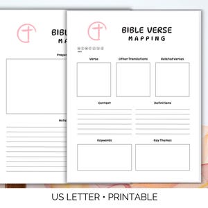 Bible Verse Mapping Printable Template, Christian Bible Study Worksheet PDF for Deeper Scripture Study, Notes & Prayer Journal,Sunday School
