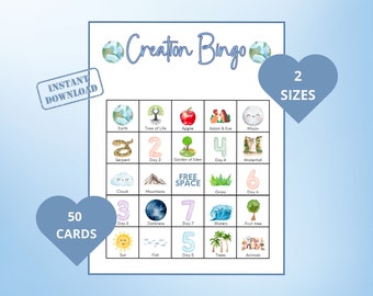Bible Bingo Game for Kids - Christian Preschool Activity - Creation Story Theme - Printable Sunday School Homeschool Learning