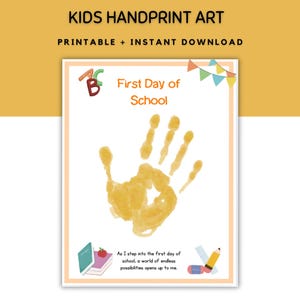 First Day of School Handprint Art, School Activity, Handprint Art, Handprint Craft Keepsake, Preschool Activity, Craft for Kids,