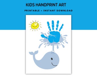 Whale Handprint Craft, Keepsake, Hand Print Art for Kids, Gift Idea, Daycare Toddlers, DIY Kids Craft Activity, Handprint Baby Art