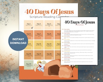40 Tage Jesus Fastenschrift-Kalender für Kinder mit täglichen christlichen Aktivitäten, Fastenzeit-Bibelleseplan und druckbarem Oster-Countdown