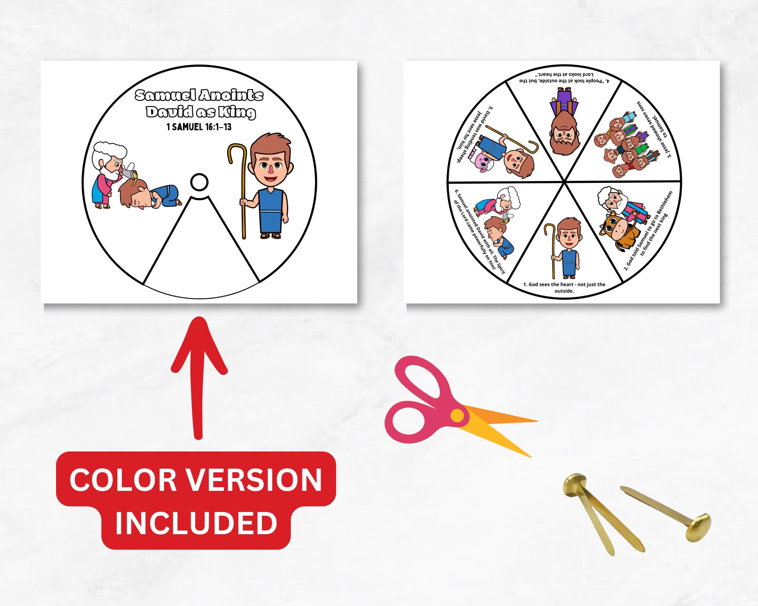 Samuel Anoints David Coloring Wheel | David Anointed King Bible Story ...