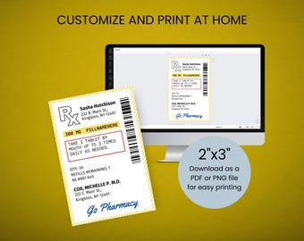 Editable Prescription Label Template | 2&quot;x3&quot; | Canva Template  | Digital Download | Funny Labels | Gag Gift