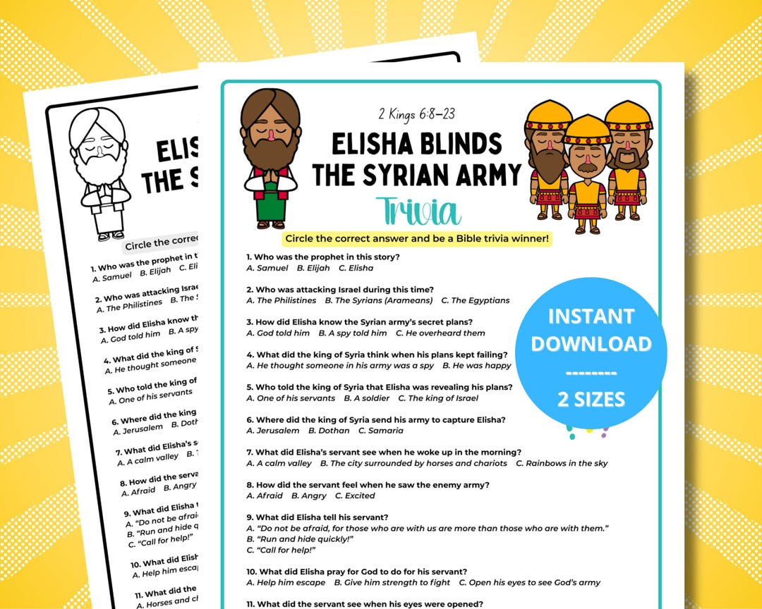 Elisha Blinds the Syrian Army Trivia Game • 2 Kings 6 Bible Story for ...