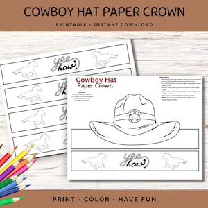 Cowboy Hat Paper Crown, Coloring Craft for Kids, Cowboy Costume DIY, Cowgirl & Cowboy Activity,  Wild West Costume, Kids Craft, Cowboy Lover