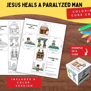 Jesus Heals a Paralyzed Man Bible Story Cube | Printable Craft for Kids | Jesus Heals the Paralytic | Mark 2:1–12 | Sunday School Activity