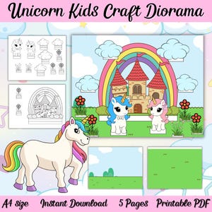 Unicorn Kids Craft Diorama | Printable Activity | Magical Unicorn Craft, Craft for kids, Girl&#39;s Unicorn Themed Birthday Party Craft