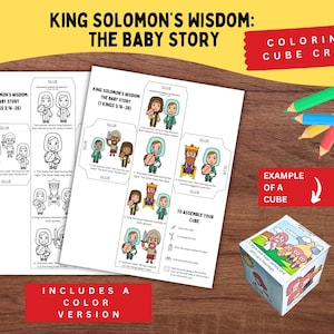 King Solomon’s Wisdom Bible Coloring Cube – Printable for Kids | Solomon Bible Story Craft for Sunday School and Homeschool Lessons