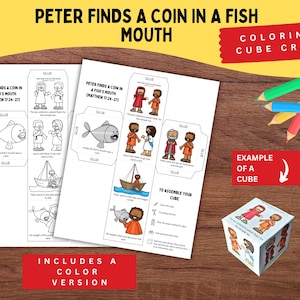 Peter Finds a Coin in a Fish's Mouth Bible Story Cube, Printable Craft for Kids,Coin in the Fish's Mouth | Matthew 17,Sunday School Activity