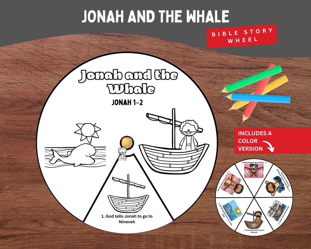 Jonah and the Whale Bible Story Coloring Wheel | Jonah 1–2 Craft for ...