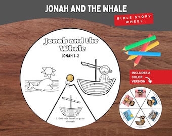 Jonah and the Whale Bible Story Coloring Wheel | Jonah 1–2 Craft for Sunday School | Kids Printable Activity for Christian Lessons