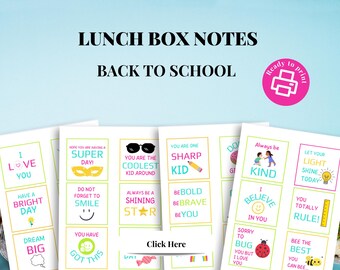 24 Back to School Lunch Box Notes for Kids | Printable Encouragement Cards | Instant Download, Lunch Box Notes | Lunch box notes for kids