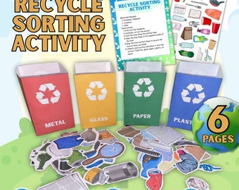 Attività di riciclo e smistamento stampabile - Gioco di ecologia per bambini, impara a riciclare, download immediato