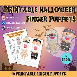 Halloween Finger Puppet Craft for Kids, 10 Printable Halloween Characters, Easy Classroom or Party Activity for October Fun
