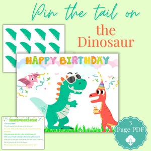 Pin the Tail on the Dinosaur Birthday Party Game | Printable PDF | Fun Dinosaur Activity,Dino Birthday Game,Dino Birthday Decoration