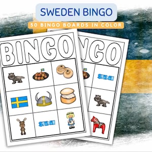 Sweden Bingo Game for Kids | Printable Cultural Activity with 50 Boards | Fun Sweden Theme for School, Travel Units & Classroom Games