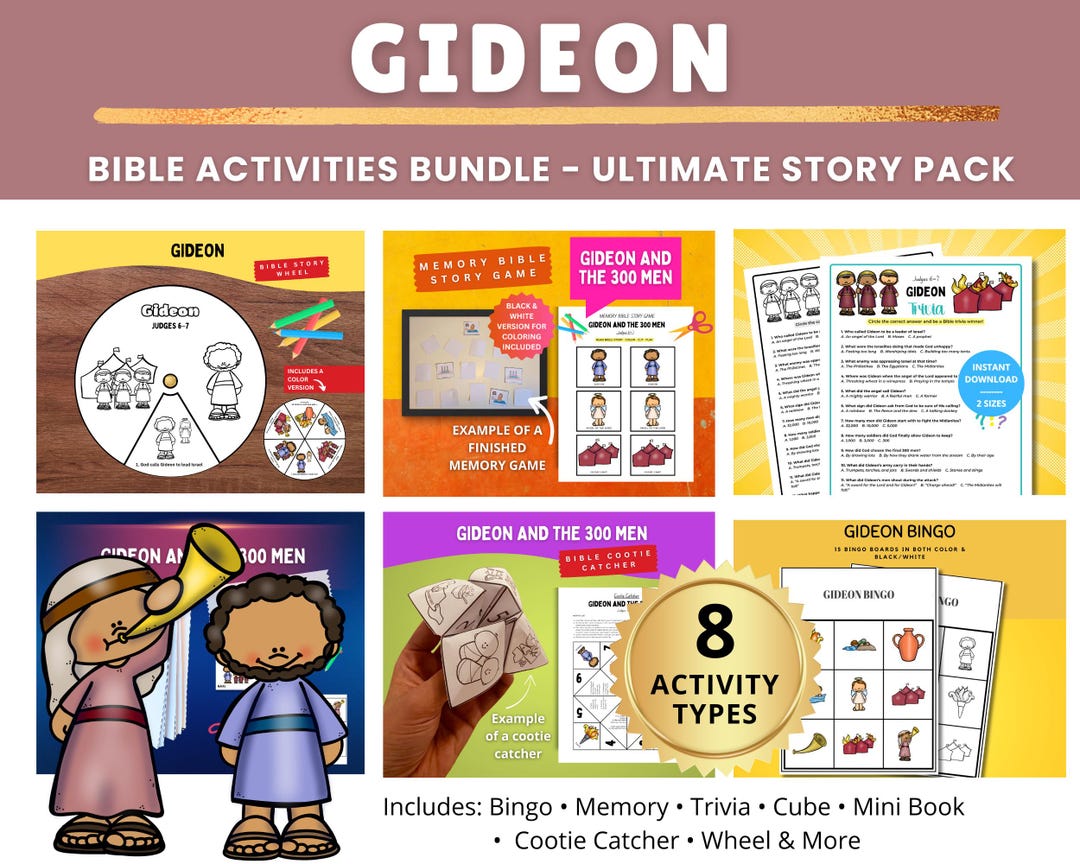 Gideon Bible Activities Bundle | Judges 6–7 Crafts, Bingo, Worksheets
