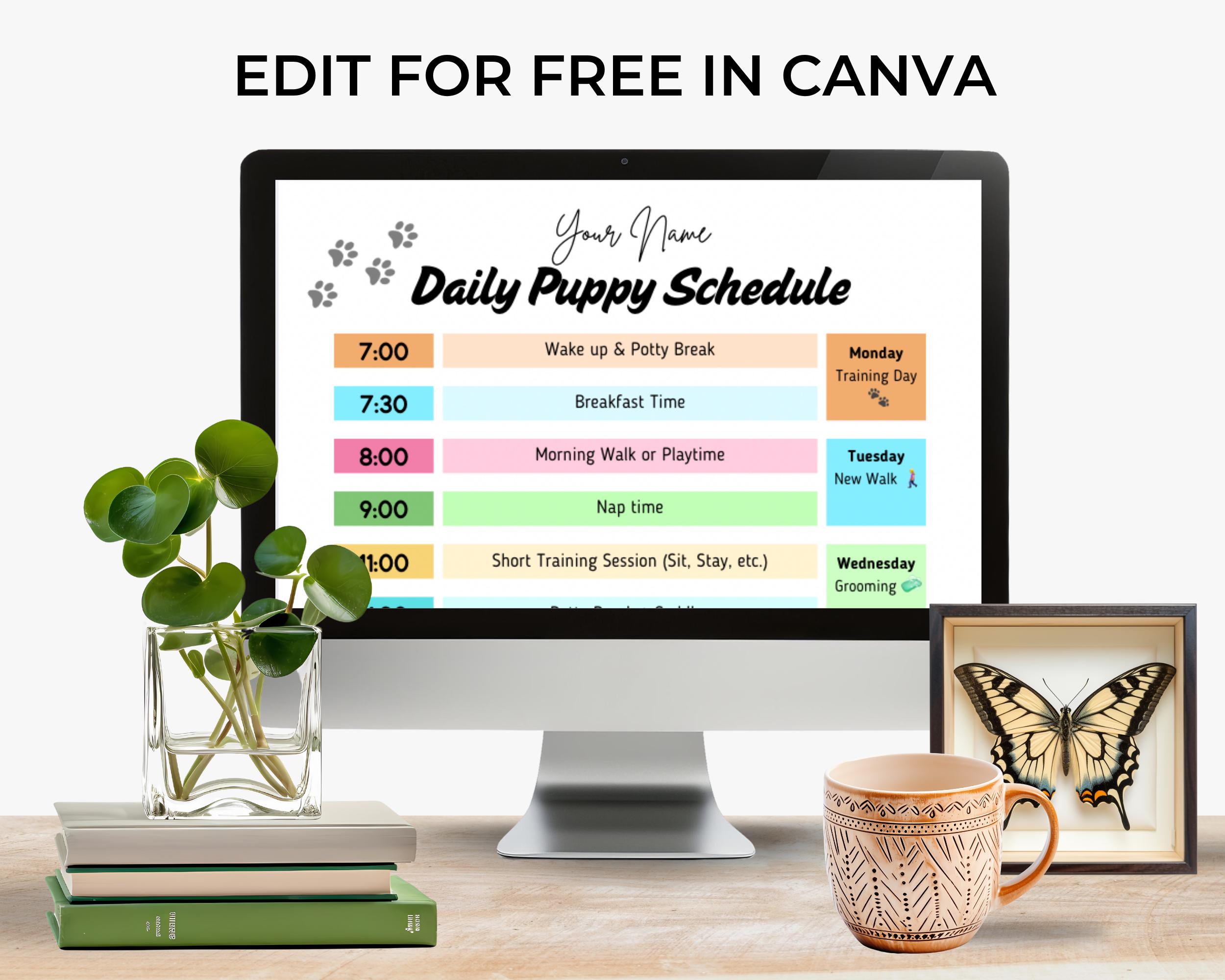 Editable Puppy Daily Schedule Template | Printable Dog Routine Chart ...