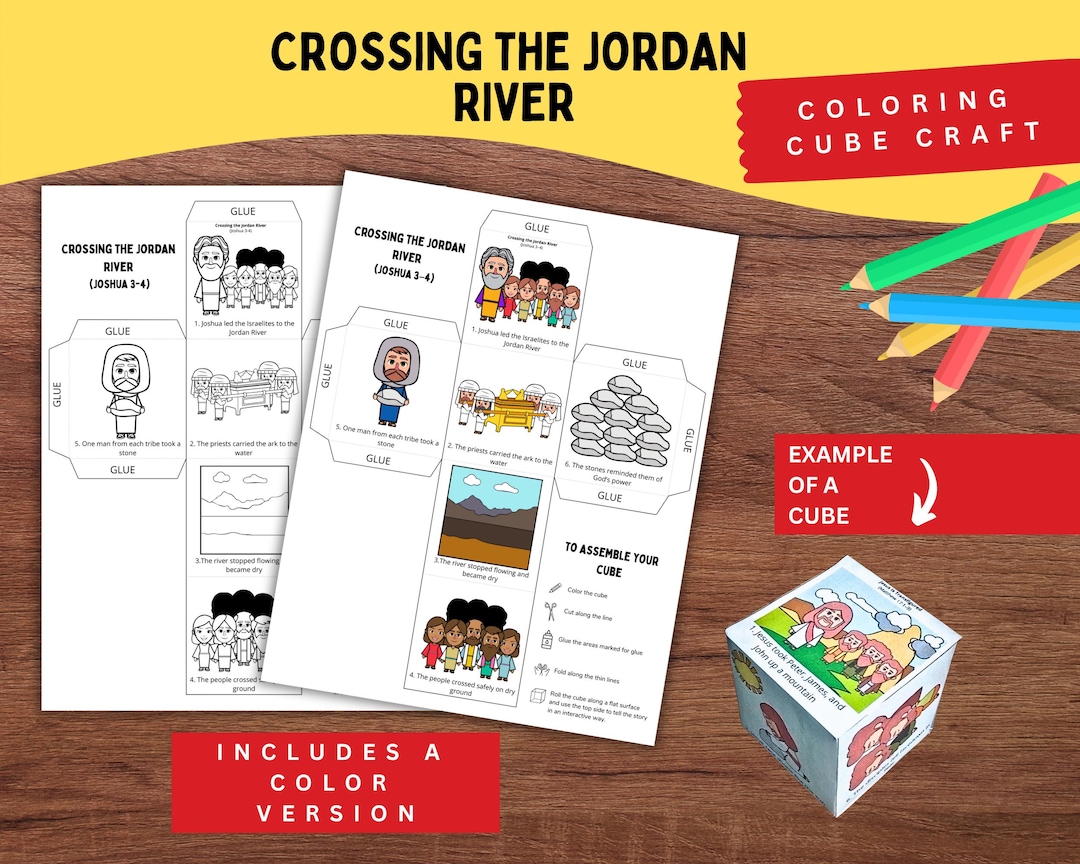 Crossing the Jordan River Coloring Cube Joshua 34 Printable for Kids