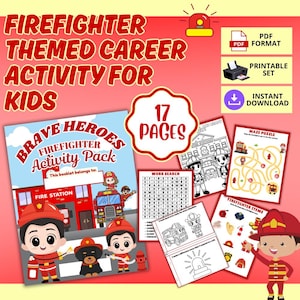 Feuerwehrkarriere-Aktivitätsbuch für Kinder - druckbarer Brandschutz, PDF für Vorschul-Gemeinschaftshelfer, Lern-Feuerwehrmann-Paket