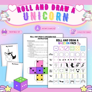 Roll and Draw a Unicorn Game Printable, Fun Dice Drawing Activity for Kids, Unicorn Birthday Game, Fun Classroom or Homeschool Craft
