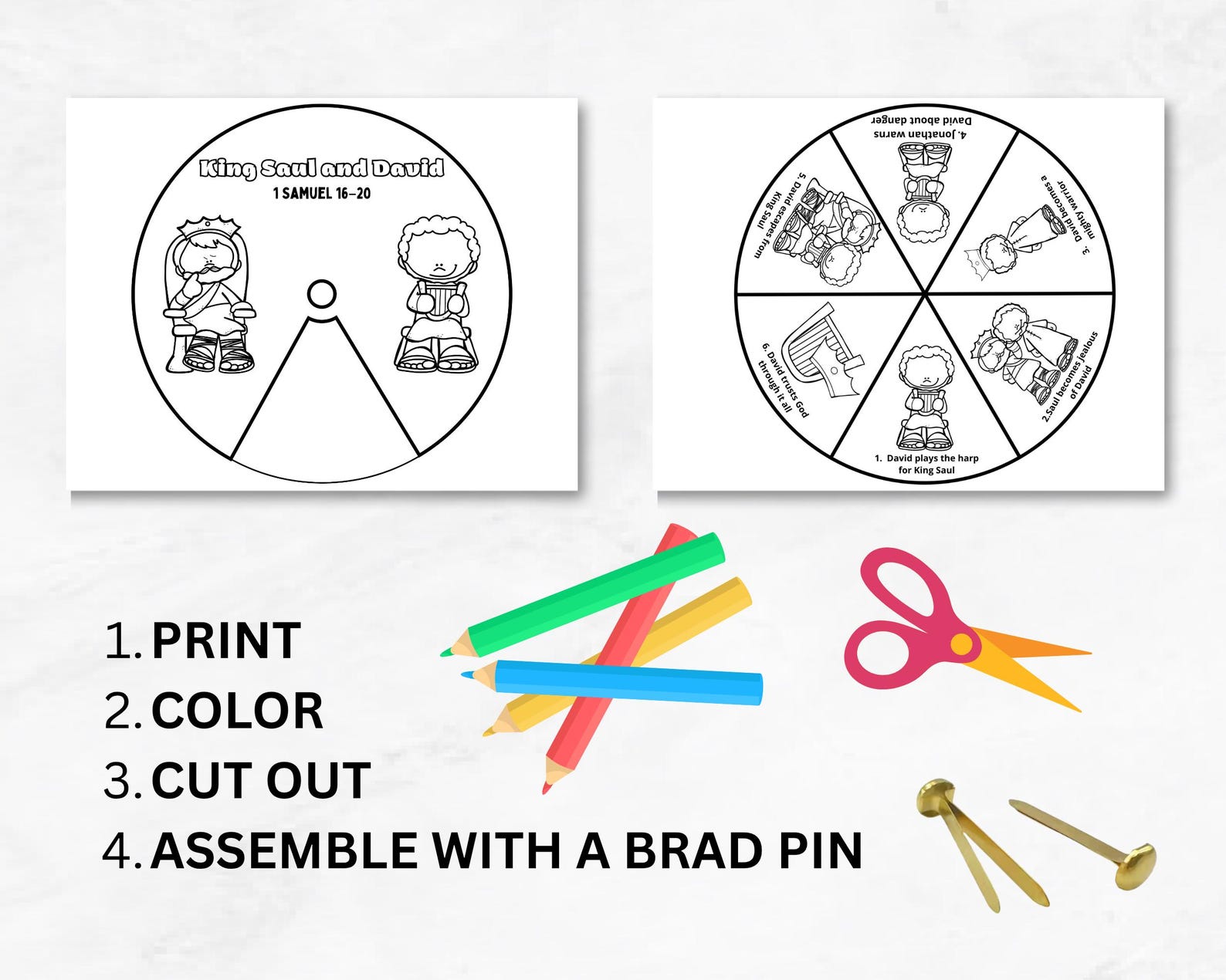 King Saul and David Bible Story Wheel Printable | 1 Samuel 16–20 Kids ...
