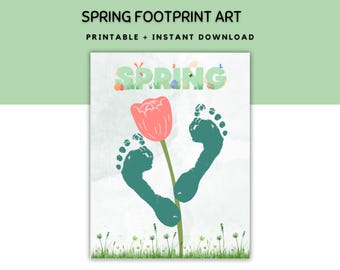 Spring Footprint art, Spring Preschool Activity, Craft for Toddlers, Footprint Kids Spring Craft, Spring Footprint art, Footprint Keepsake