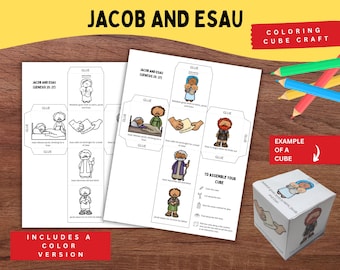 Jacob and Esau Printable Cube Craft, Fun Bible Activity for Kids, Bible story Activity, Kids Bible Lesson, Sunday School Craft, Bible Game