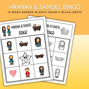 Hannah und Samsung Bingo Spiel | Gott antwortet Gebete Bibelaktivität | 1 Bibelgeschichte für Kinder | Sonntagsschule zum Ausdrucken