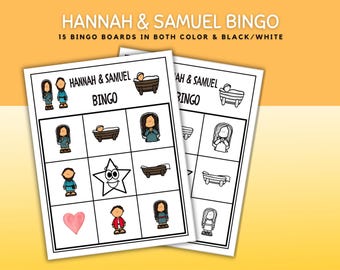 Juego de bingo de Ana y Samuel / Actividad bíblica: Dios responde a las oraciones / Historia bíblica de 1 Samuel para niños / Material imprimible para la escuela dominical