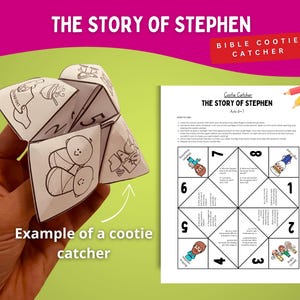 The Story of Stephen Cootie Catcher – Stoning of Stephen – Acts 6–7 in Color & B/W Versions for Kids Bible Lessons and Homeschool