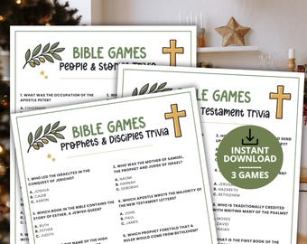 Bible Trivia Game Printable, 30 Bible Quiz Questions with Answer Keys, Christian Party Game, Sunday School Activity, Church Group Game