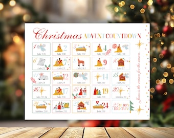 Bible Advent Calendar for Kids and Families | Christmas Scripture Countdown | Christian Advent Printable with Daily Bible Verses