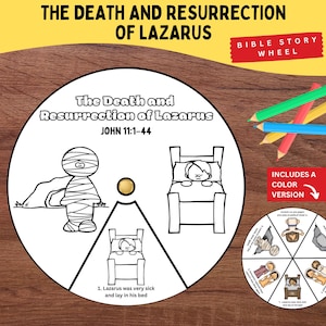 Lazarus Bible Story Wheel Printable | Jesus Raises Lazarus Craft for Kids | John 11 Activity | Christian Sunday School Lesson, Bible Lesson