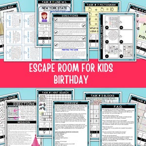 Escape Room 12 puzzles Birthday Game, Party Escape Room Game, Escape Room Kit - Instant Download, kid escape room, printable escape