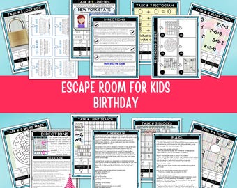 Escape Room 12 puzzles Birthday Game, Party Escape Room Game, Escape Room Kit - Instant Download, kid escape room, printable escape