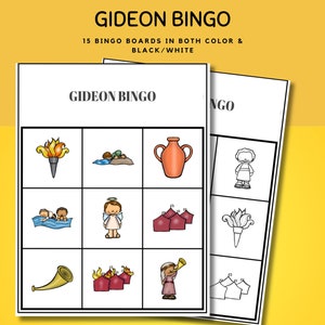 Gideon Bingo Set für Kinder, Gottes Geschichte - Gideon Bibel Bingo l Altes Testament Bibelgeschichte l Sonntagsschulbibelspiel