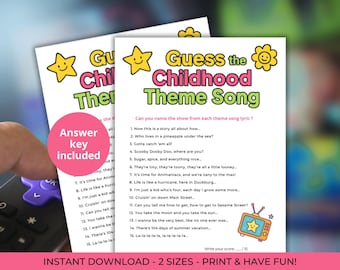 Guess the Childhood Theme Song Game, 90s 2000s Printable TV Theme Quiz, Retro Party Game for Adults, Office Party Fun, Game Night for adults