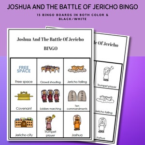 ヨシュアとジェリコの戦いの子供用ビンゴセット、ジェリコ聖書ビンゴ l 旧約聖書物語 l 日曜学校の聖書ゲーム