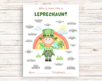 Who Is Most Like a Leprechaun, St. Patrick's Day Games, Fun Activity for Kids, St. Patty Game, St. Patrick's Day Activity for Kids