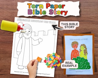 Nehemiah Rebuilds the wall Torn Paper Bible Craft for Kids | Sunday School Paper Collage Printable | Christian Homeschool Activity