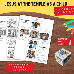 Cubo de la historia bíblica del Niño Jesús en el Templo / Manualidad imprimible para niños / Lucas 2:41-52 / Lección bíblica del Niño Jesús / Actividad para la escuela dominical