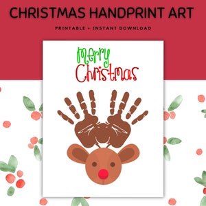 Christmas Handprint art, Christmas Preschool Activity, Craft for Toddlers, Handprint Kids Christmas Craft, Christmas Reindeer Handprint art,