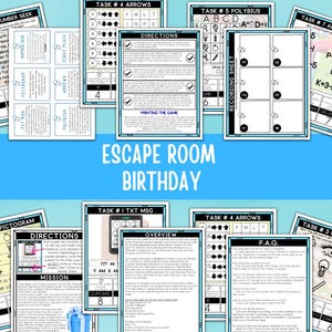 Escape Room 9 puzzles Birthday Game, Party Escape Room Game, Escape Room Kit - Instant Download, kid escape room, printable escape