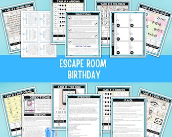 Escape Room 9 puzzles Birthday Game, Party Escape Room Game, Escape Room Kit - Instant Download, kid escape room, printable escape