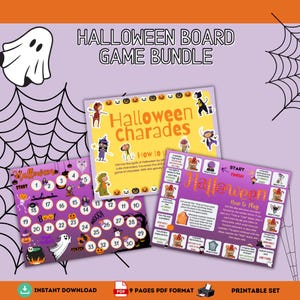 Halloween Board Game Bundle for Kids – Printable Trick or Treat Games, Charades, Dice & Cards | Halloween Party Family Game PDF