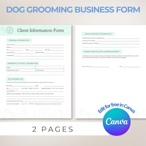 Pet Grooming Forms | Client Info & Service Request | Editable Canva Template | Digital Download