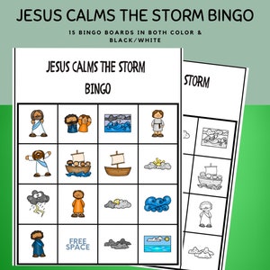 Jesus beruhigt den Sturm Bingo-Set für Kinder, Jesus beruhigt den Sturm Bibel Bingo l Neues Testament Bibelgeschichte l Sonntagsschulbibelspiel