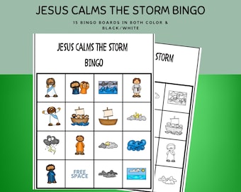 Jesus Calms The Storm Bingo Set for Kids, Jesus Calms The Storm Bible Bingo l New Testament Bible Story l Sunday School Bible Game