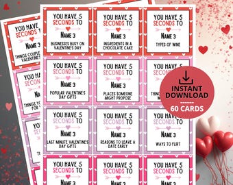 Valentine’s Day Party Game for Kids Adults | 5 Seconds Challenge Cards | Classroom School Activity | Printable Couples Game Fun
